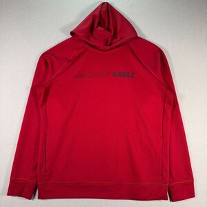 American Eagle Thermal Hoodie Sweatshirt Men Large Red Logo Pullover Active Warm